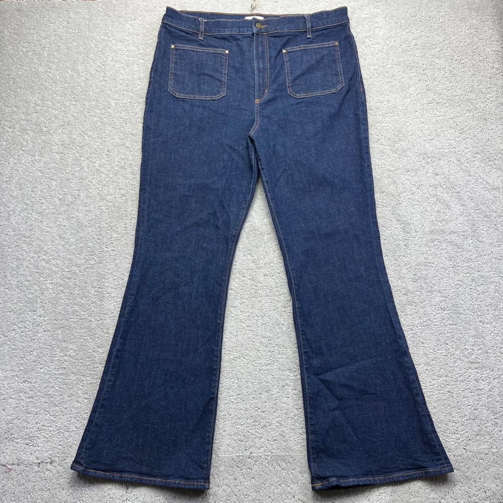 Loft Rivete Denim Slim Flare Jeans Womens 33 (37x31) Dark Blue Stretch High Rise